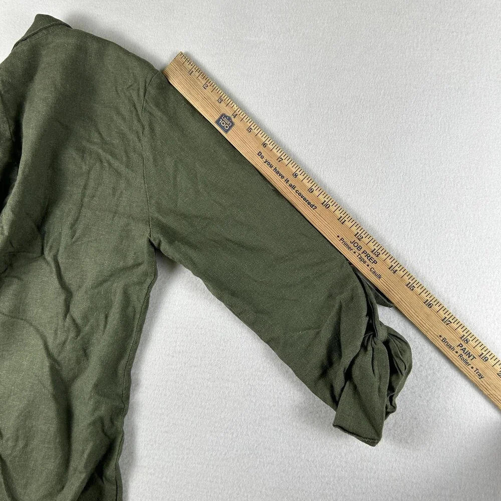 HAVE Jacket Womens Large Green Linen Blend Open Front Roll Tab Sleeves D Ring